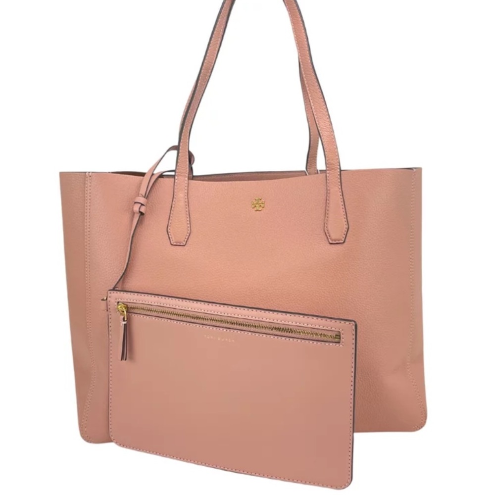 Tory Burch Blake large pebbled leather shoulder tote bag - pink moon/ Cortada